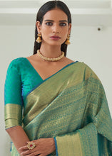 Load image into Gallery viewer, Caribbean Green Woven Kanjivaram Silk Saree Clothsvilla