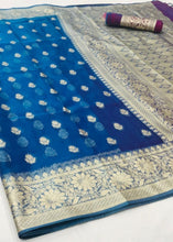 Load image into Gallery viewer, Egyptian Blue Zari Woven Organza Silk Saree Clothsvilla
