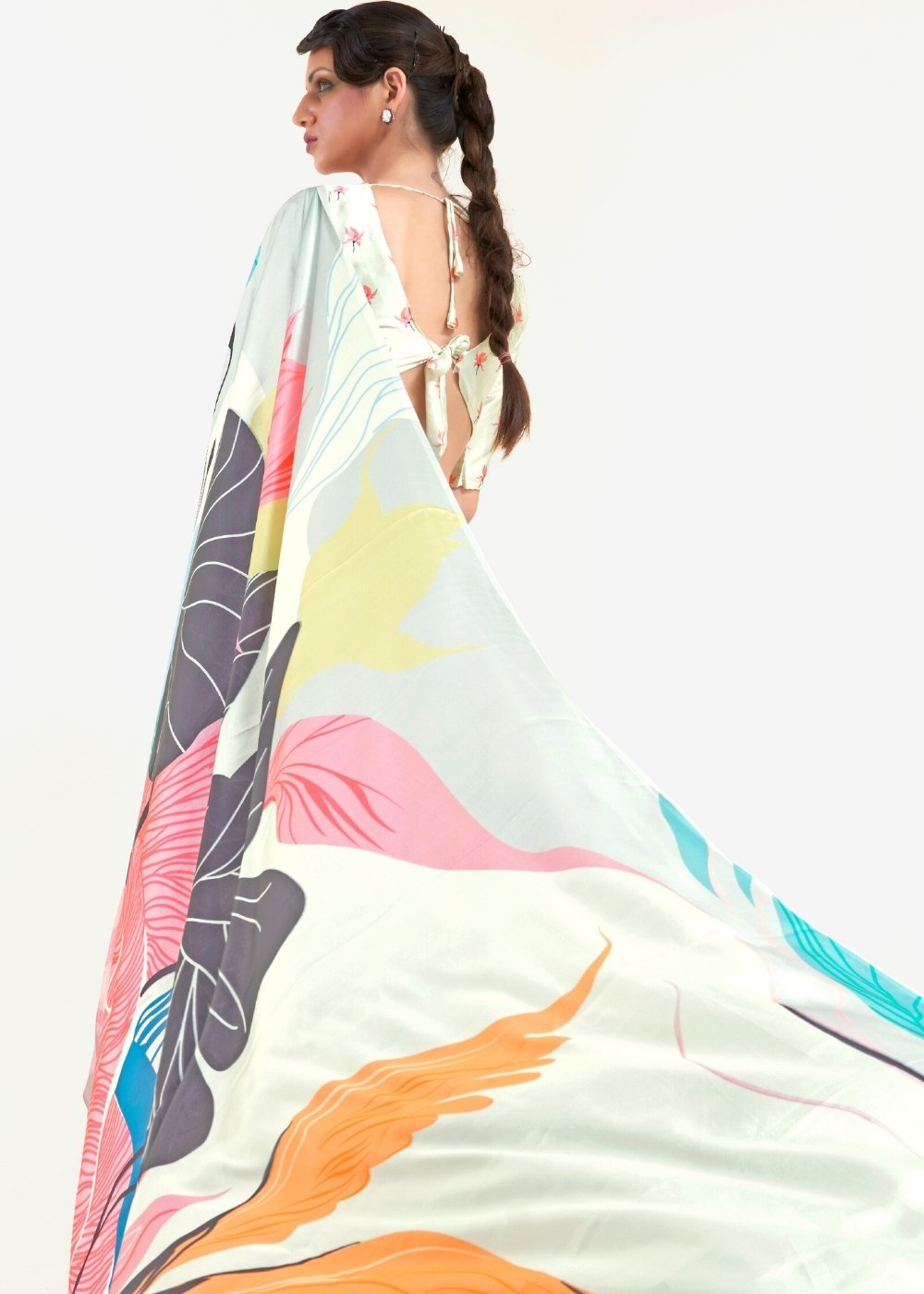 Multi Colored Digital Printed Satin Crepe Saree Secondary image