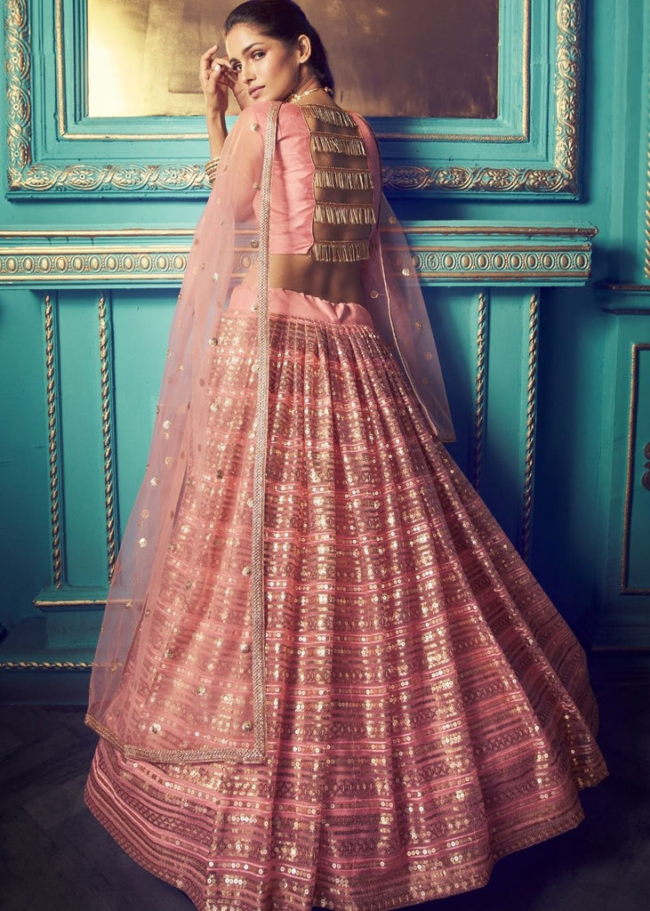 Rose Pink Designer Soft Net Lehenga Choli with Sequin and Thread work Clothsvilla