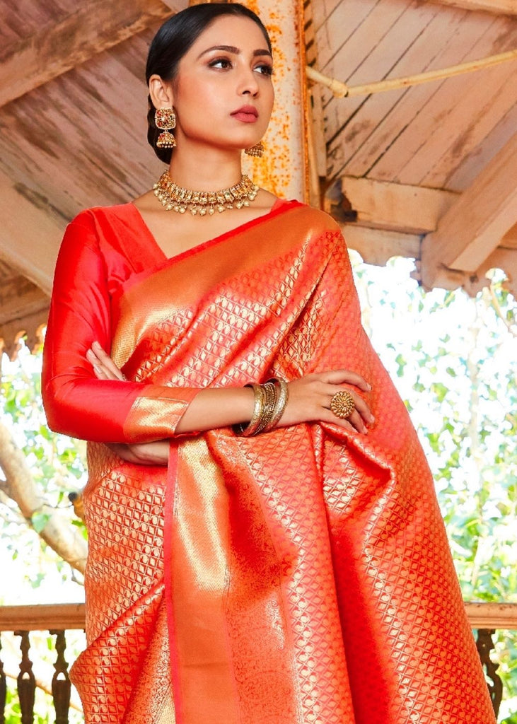 Scarlet Red Woven Kanjivaram Saree:Limited Edition Clothsvilla