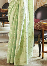 Load image into Gallery viewer, Emerald Green Lucknowi  Chikankari Weaving Silk Saree Clothsvilla