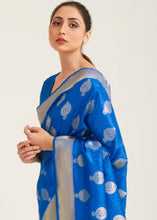 Load image into Gallery viewer, Egyptian Blue Zari Butta Woven Banasari Silk Saree Clothsvilla