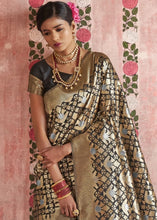 Load image into Gallery viewer, Midnight Black Handloom Weaving Silk Saree with Golden Border Clothsvilla