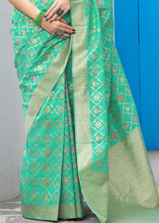 Sea Green Banarasi Cotton Silk Saree Clothsvilla