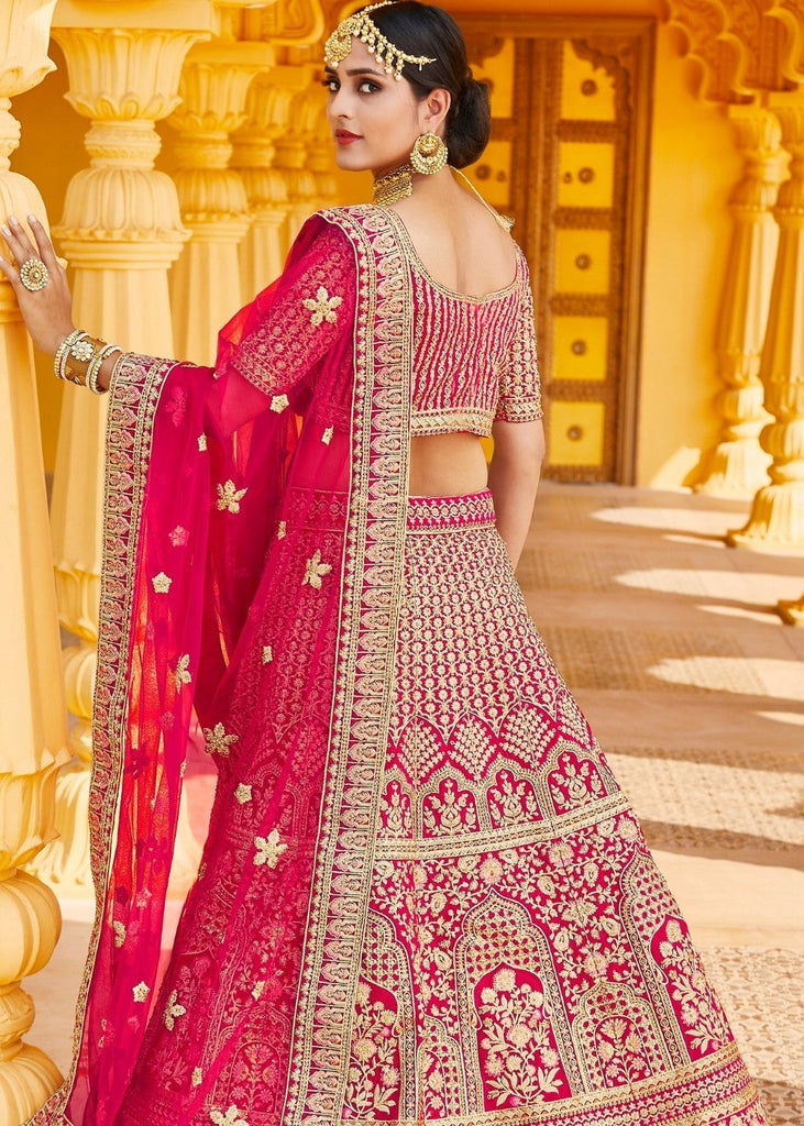 Rose Pink Velvet  Bridal Lehenga Choli with Embroidery & Hand work Clothsvilla