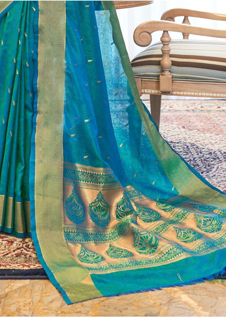 Cerulean Blue Ultra Soft Kanjivaram Silk Saree with Zari  Border and Pallu Clothsvilla