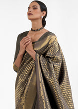 Load image into Gallery viewer, Raven Black Kanjivaram Soft Woven Silk Saree Clothsvilla