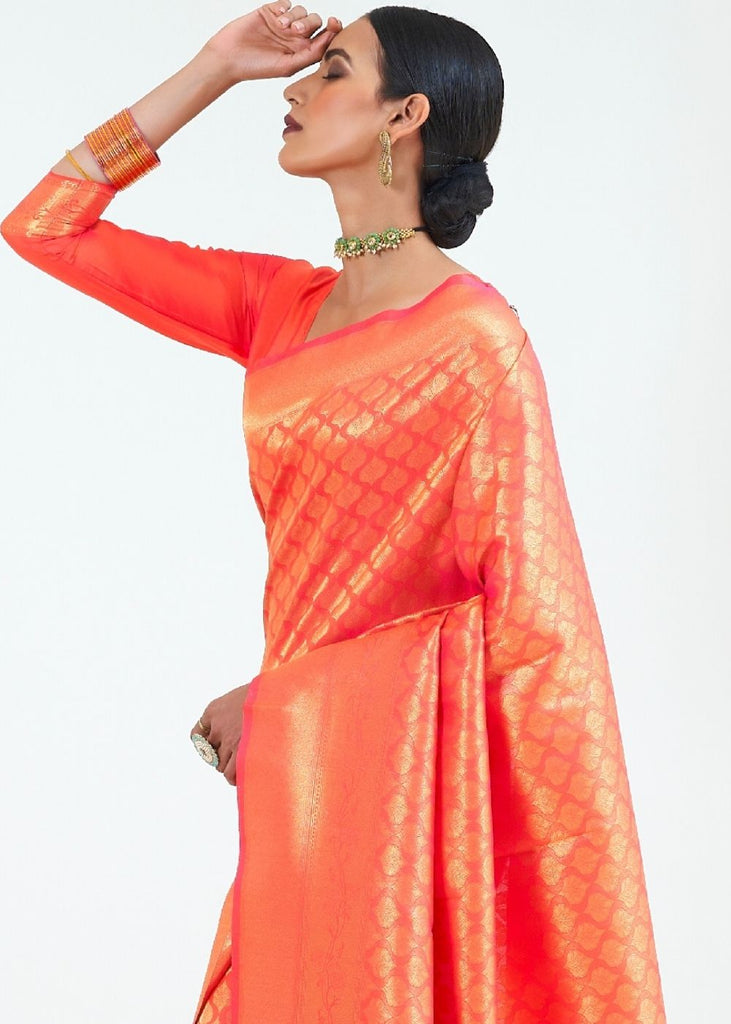 Coral Orange Woven Kanjivaram Silk Saree : Limited Edition Clothsvilla