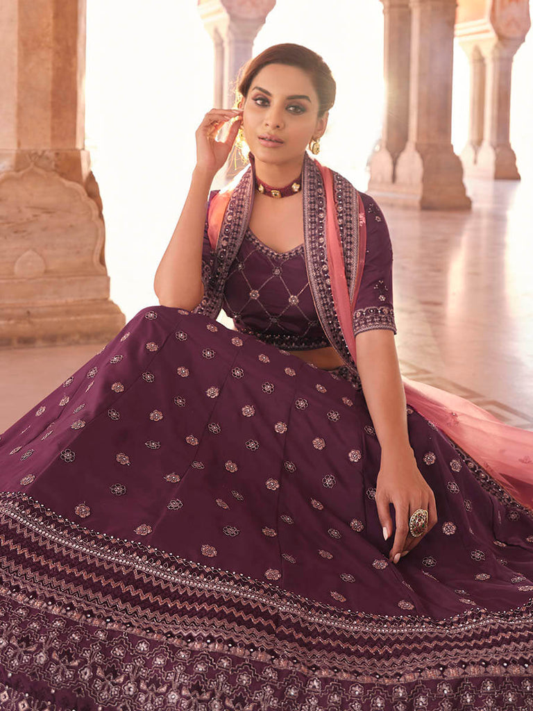 Wine Embroidered Designer Lehenga Choli Clothsvilla