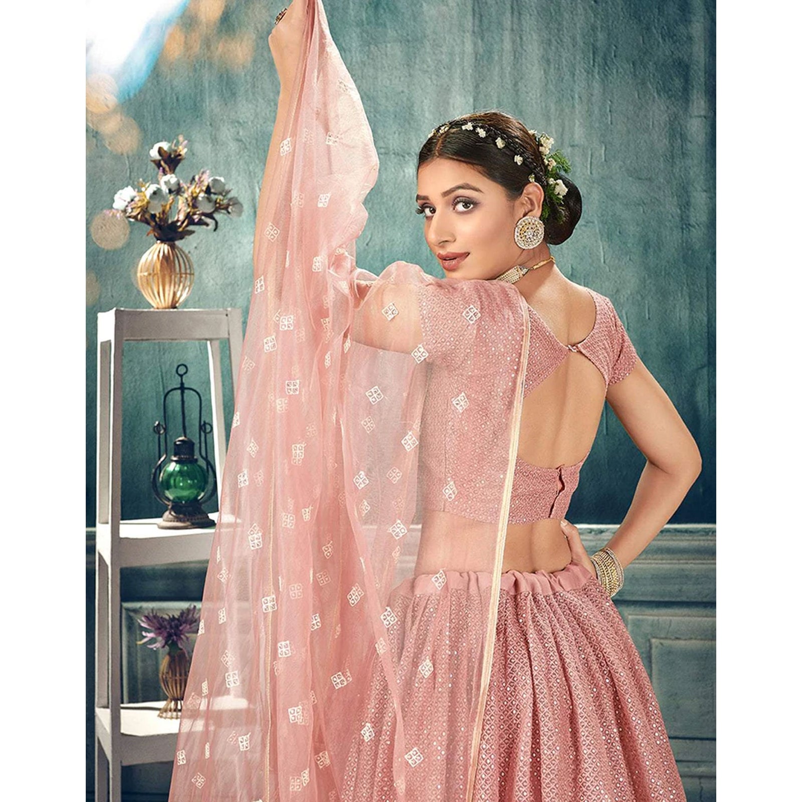 Soft Net Lehenga Choli with heavy thread and sequins work ClothsVilla