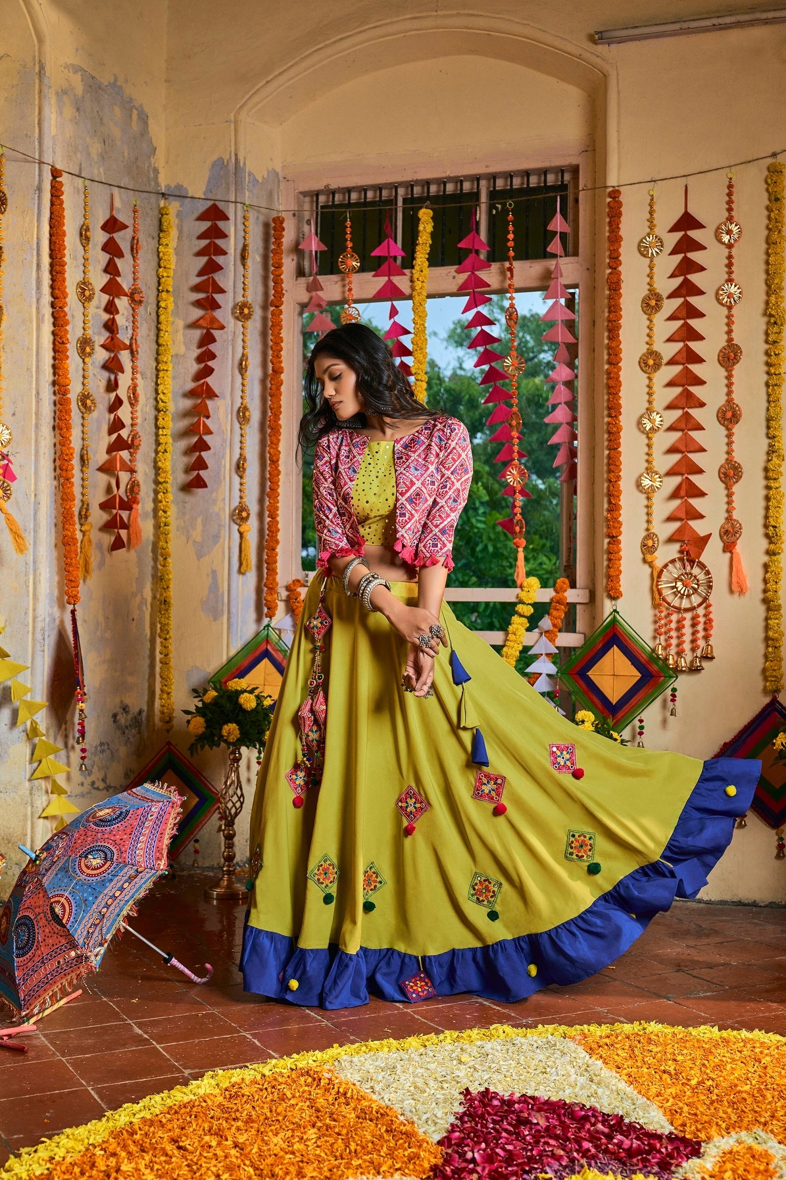 Traditional Wear Green Color Navratri Special Lehenga Choli Clothsvilla