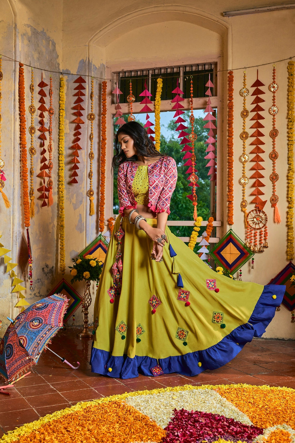 Traditional Wear Green Color Navratri Special Lehenga Choli Clothsvilla