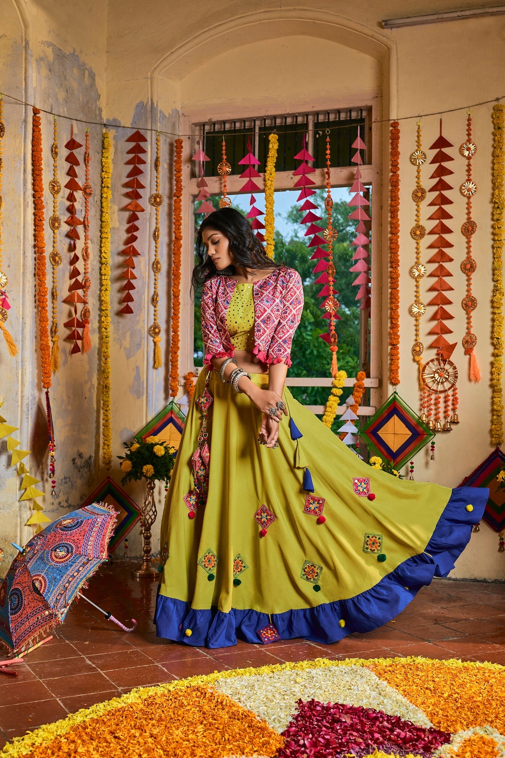 Traditional Wear Green Color Navratri Special Lehenga Choli Clothsvilla