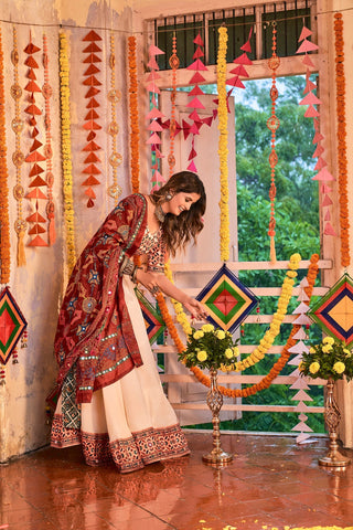 Traditional Wear Beige Color Navratri Special Lehenga Choli Clothsvilla
