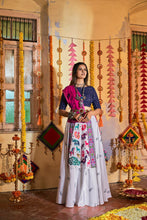 Load image into Gallery viewer, Traditional Wear White With Navy Blue Color Navratri Special Lehenga Choli Clothsvilla