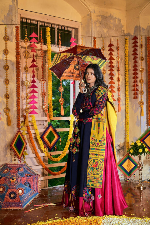 Traditional Wear Pink With Navy Blue Color Navratri Special Lehenga Choli Clothsvilla Main image
