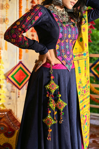 Traditional Wear Pink With Navy Blue Color Navratri Special Lehenga Choli Clothsvilla