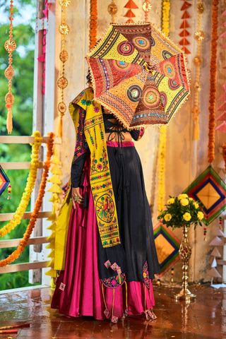 Traditional Wear Pink With Navy Blue Color Navratri Special Lehenga Choli Clothsvilla