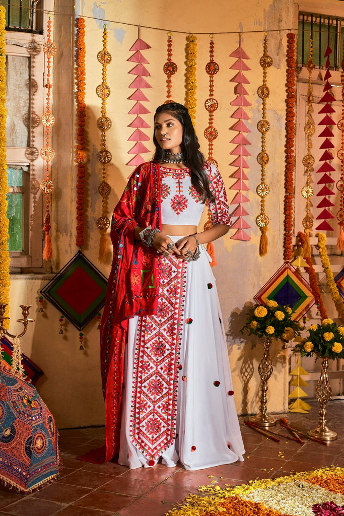 Traditional Wear White Color Navratri Special Lehenga Choli Clothsvilla