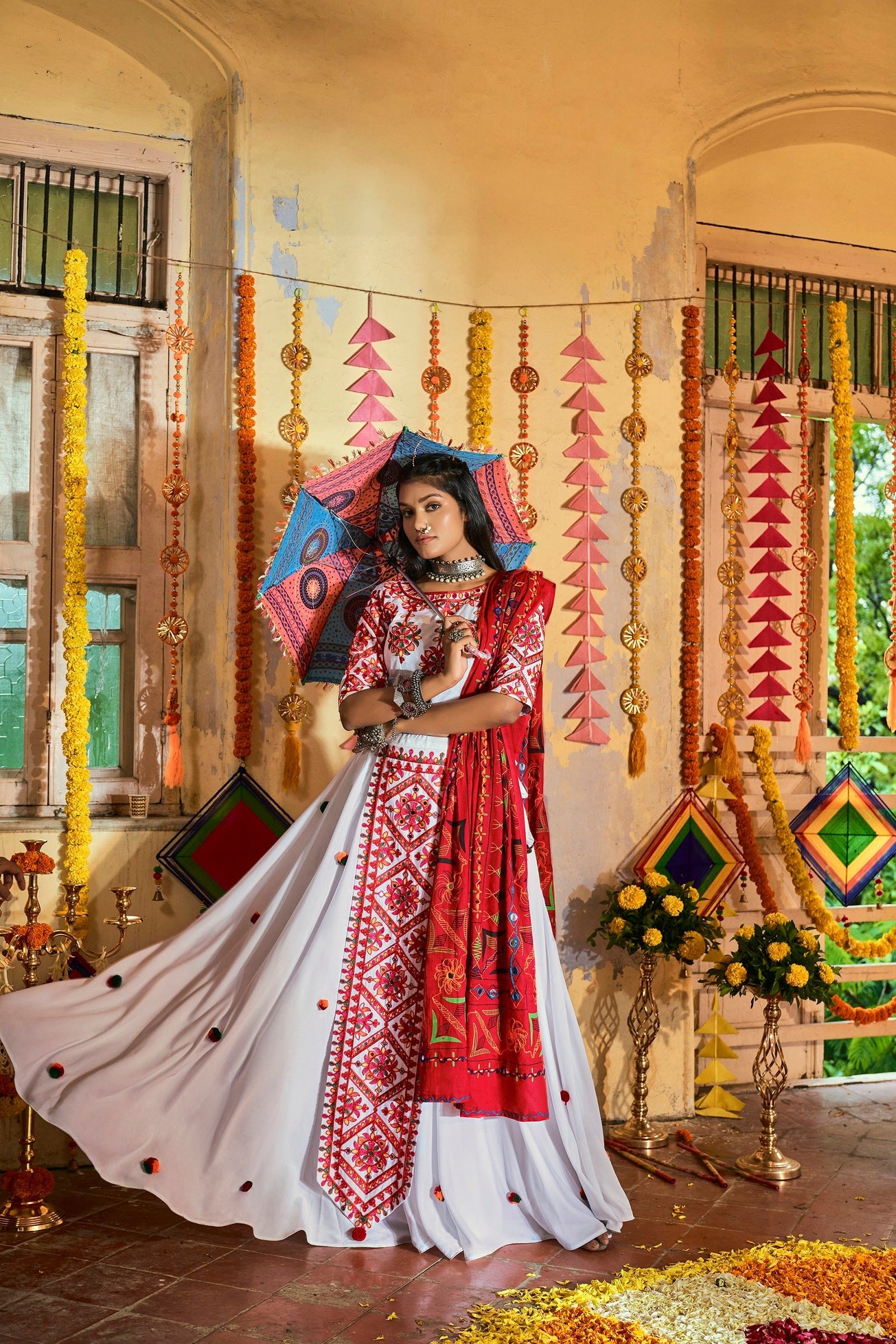 Traditional Wear White Color Navratri Special Lehenga Choli Clothsvilla