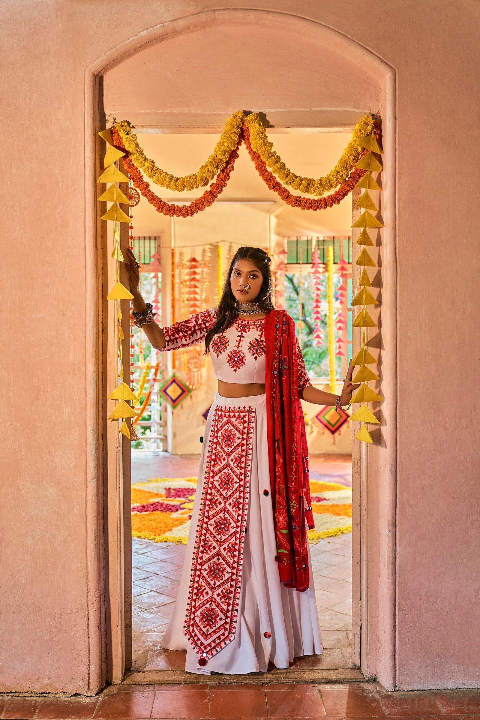 Traditional Wear White Color Navratri Special Lehenga Choli Clothsvilla