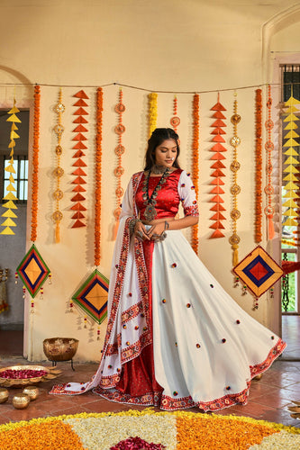 Traditional Wear White & Red Color Navratri Special Lehenga Choli Clothsvilla