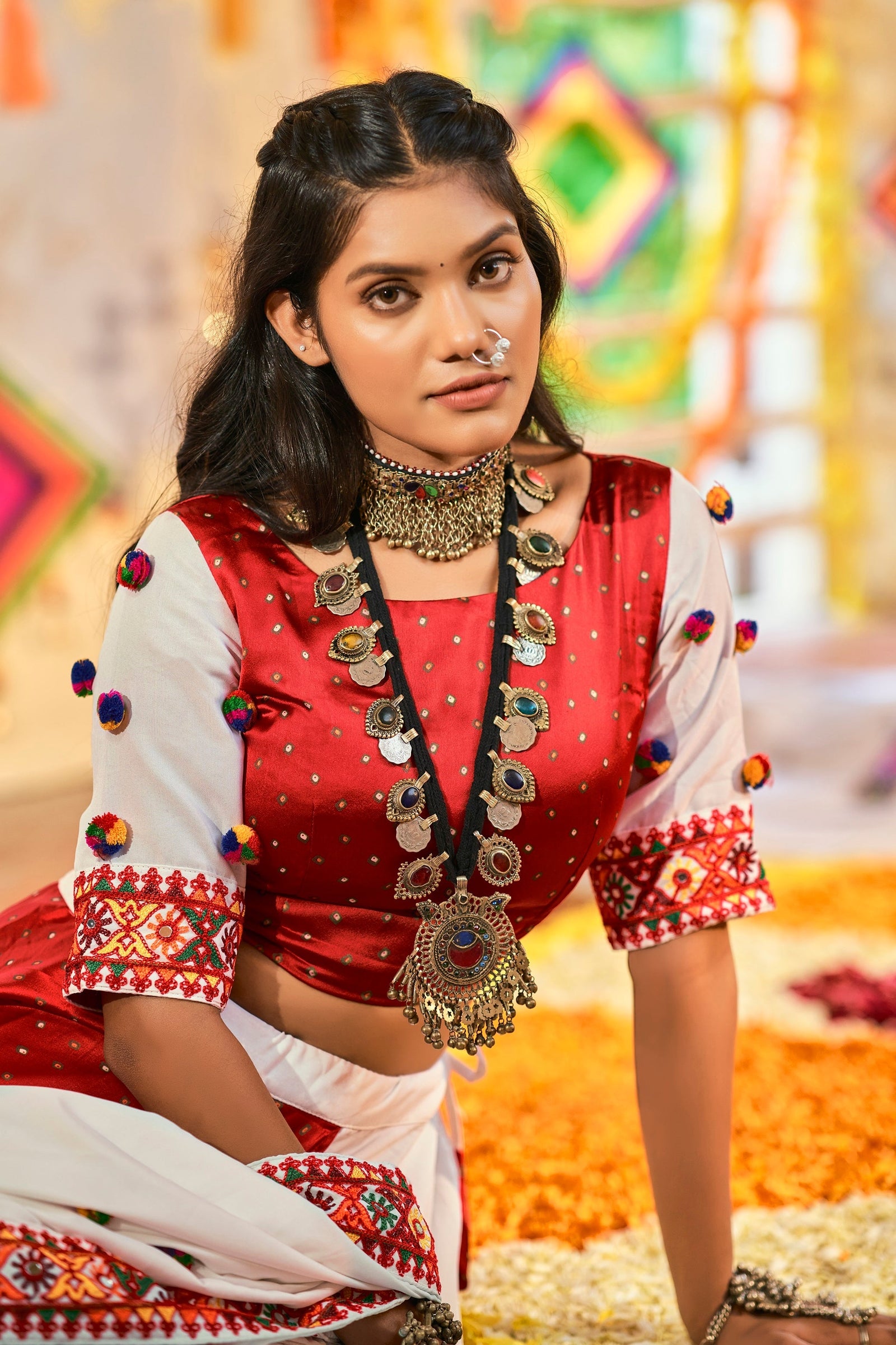 Traditional Wear White & Red Color Navratri Special Lehenga Choli Clothsvilla