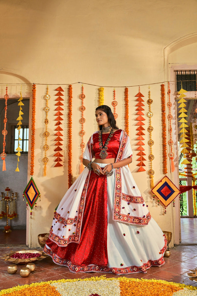 Traditional Wear White & Red Color Navratri Special Lehenga Choli Clothsvilla