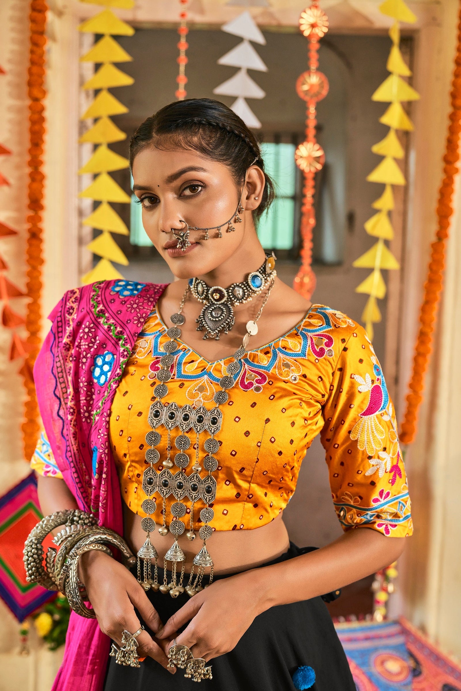Traditional Wear Black & Yellow Color Navratri Special Lehenga Choli Clothsvilla