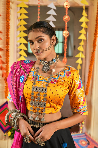 Traditional Wear Black & Yellow Color Navratri Special Lehenga Choli Clothsvilla