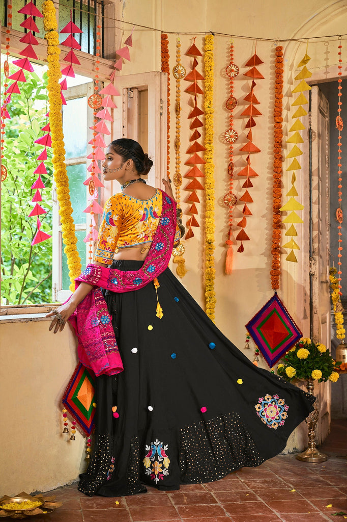 Traditional Wear Black & Yellow Color Navratri Special Lehenga Choli Clothsvilla