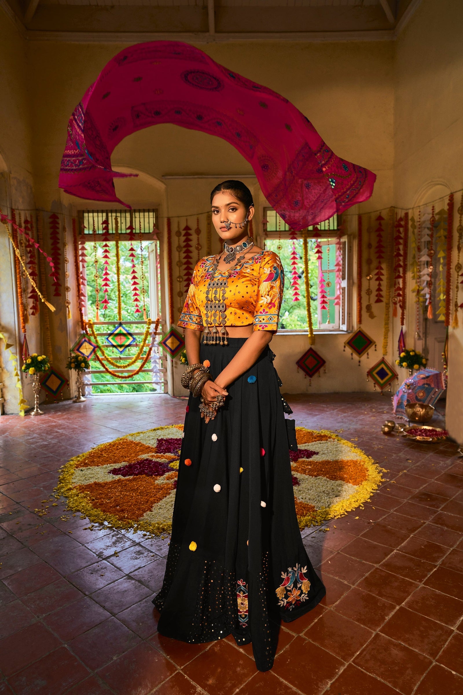 Traditional Wear Black & Yellow Color Navratri Special Lehenga Choli Clothsvilla
