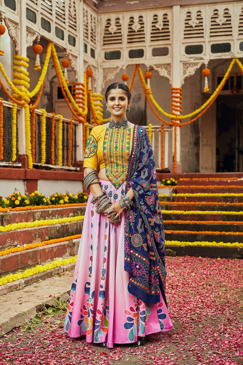 Navratri Special Pink With Green Digital Printed Traditional Lehenga Choli Clothsvilla Main image