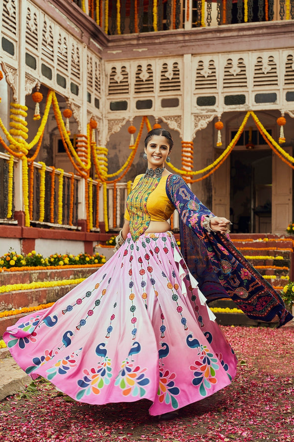 Navratri Special Pink With Green Digital Printed Traditional Lehenga Choli Clothsvilla