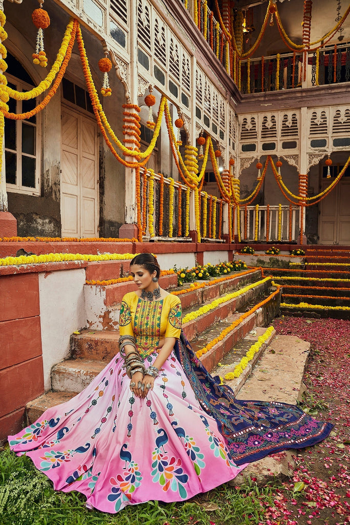 Navratri Special Pink With Green Digital Printed Traditional Lehenga Choli Clothsvilla