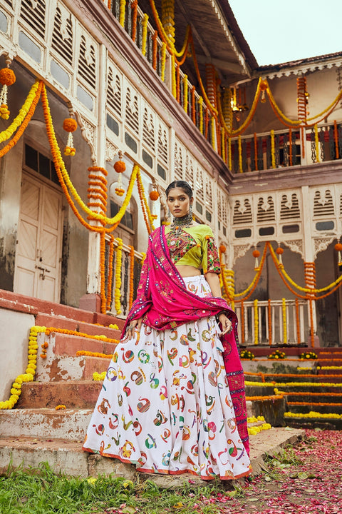 Navratri Special White With Green Digital Print Traditional Lehenga Choli Clothsvilla Main image