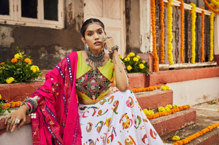 Navratri Special White With Green Digital Print Traditional Lehenga Choli Clothsvilla