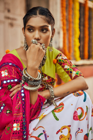 Navratri Special White With Green Digital Print Traditional Lehenga Choli Clothsvilla