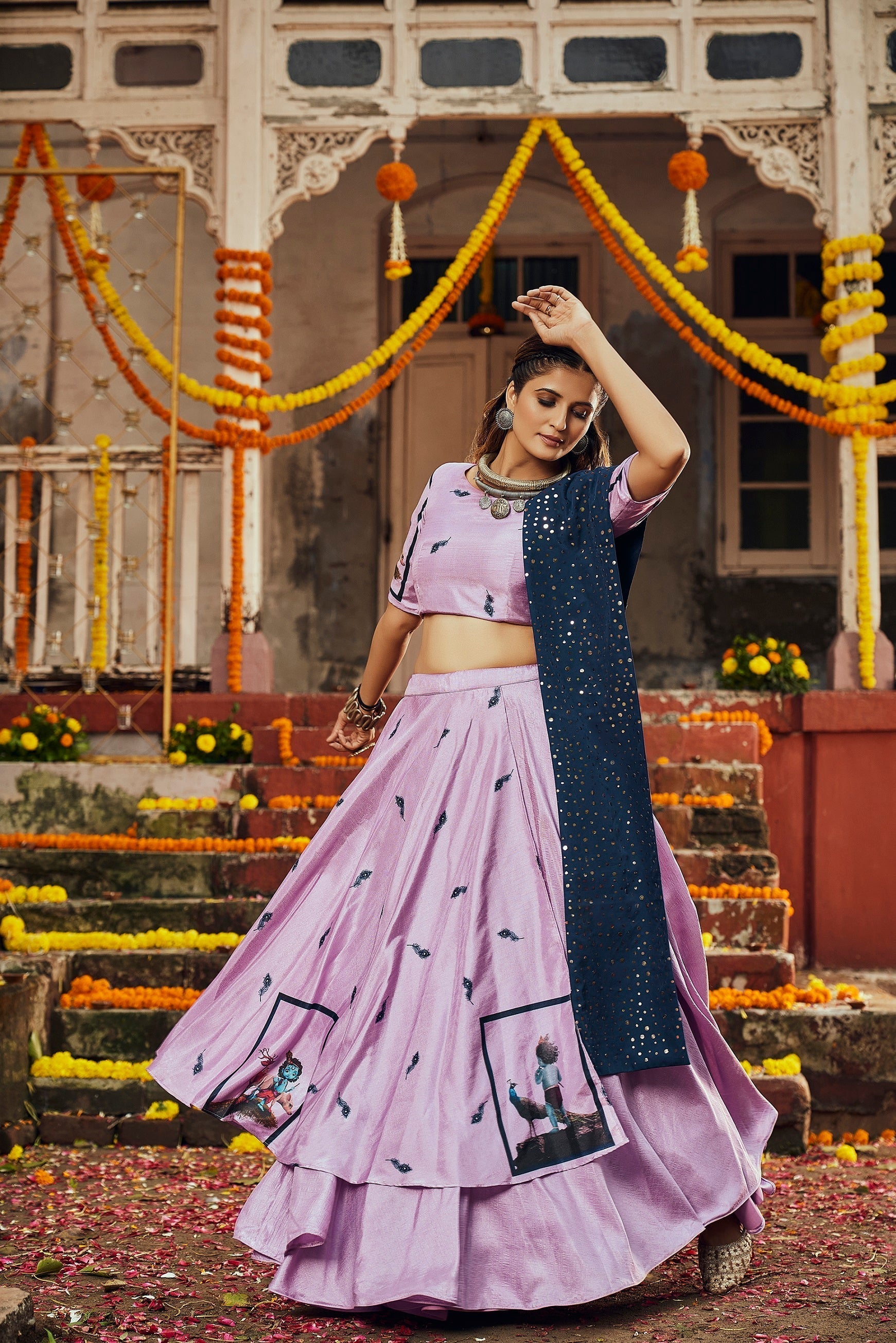 Navratri Special Dusty Pink Digital Print Traditional Lehenga Choli Clothsvilla Main image