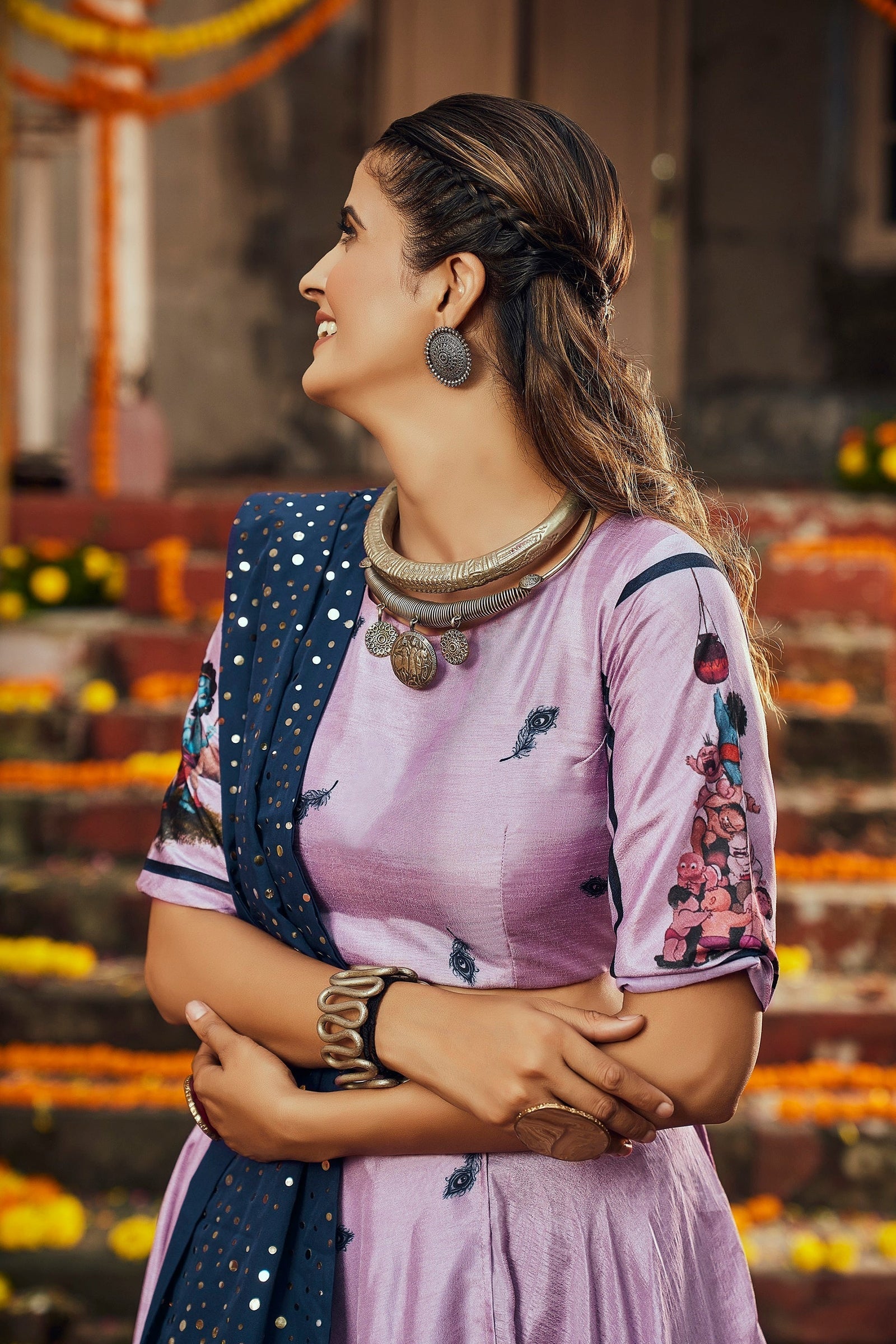 Navratri Special Dusty Pink Digital Print Traditional Lehenga Choli Clothsvilla