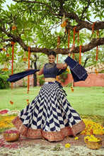 Load image into Gallery viewer, Navratri Special White With Navy Blue Digital Print Traditional Lehenga Choli Clothsvilla