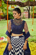 Load image into Gallery viewer, Navratri Special White With Navy Blue Digital Print Traditional Lehenga Choli Clothsvilla