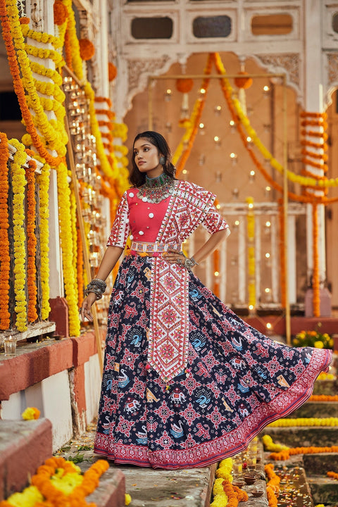 Navratri Special Black With Deep Pink Digital Print Traditional Lehenga With Koti Clothsvilla Main image