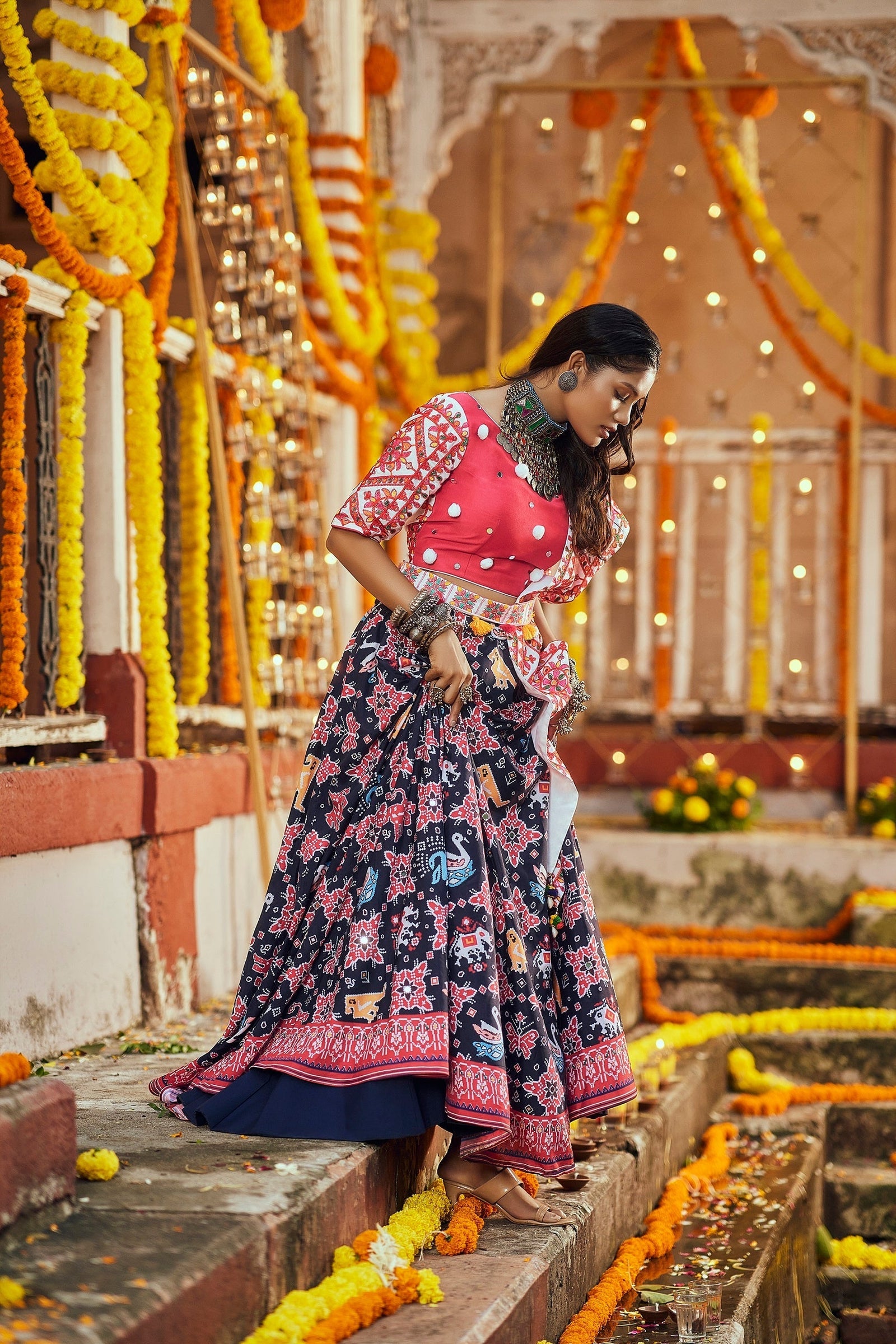 Navratri Special Black With Deep Pink Digital Print Traditional Lehenga With Koti Clothsvilla