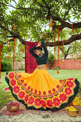 Navratri Special Yellow With Green Digital Print Traditional Lehenga With Koti Clothsvilla