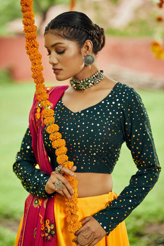 Navratri Special Yellow With Green Digital Print Traditional Lehenga With Koti Clothsvilla