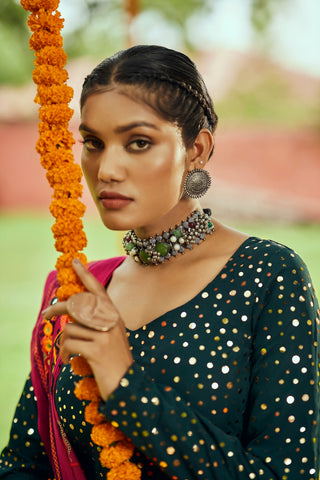 Navratri Special Yellow With Green Digital Print Traditional Lehenga With Koti Clothsvilla