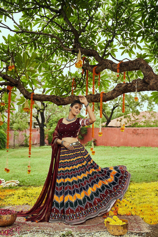 Navratri Special Maroon With MultiColor Digital Print Traditional Lehenga With Koti Clothsvilla