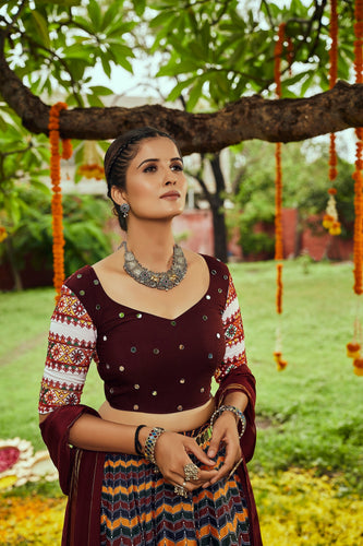Navratri Special Maroon With MultiColor Digital Print Traditional Lehenga With Koti Clothsvilla
